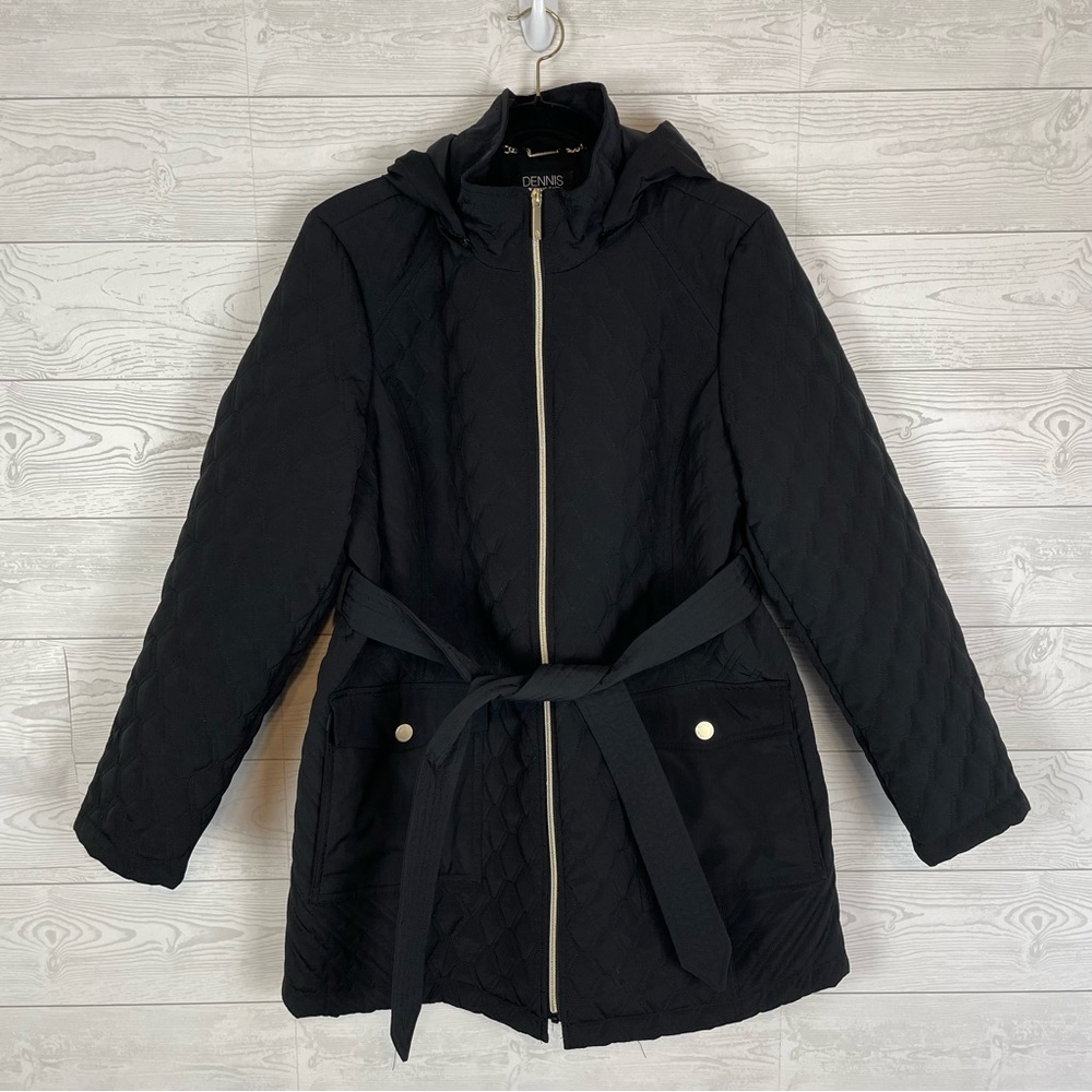 Dennis By Dennis Basso Black Quilted Jacket Size Large Belted